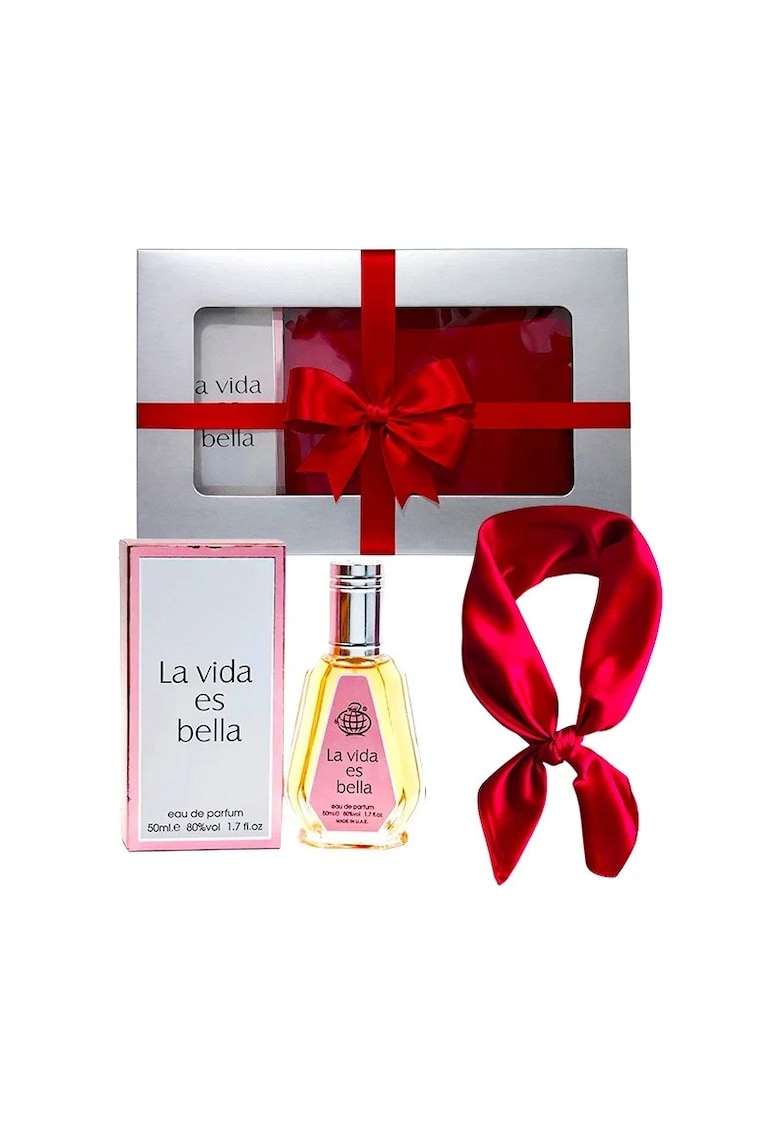 Set Elysa – Apa de Parfum La Vida es Bella 50ml - Esarfa satinata rosie