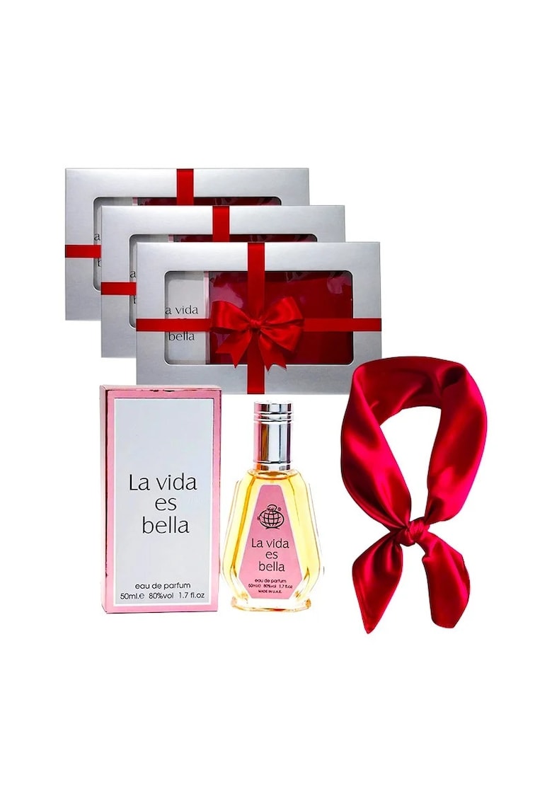 3 x Set Elysa – Apa de Parfum La Vida es Bella 50ml - Esarfa satinata rosie