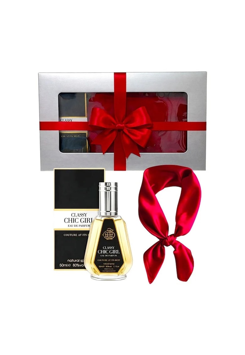 Set Elysa – Apa de Parfum Classy Chic Girl 50ml - Esarfa satinata rosie