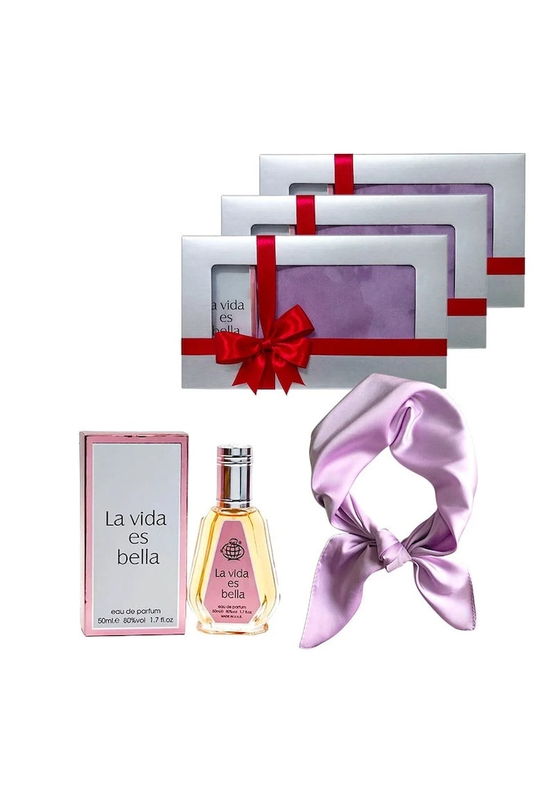 3 x Set Elysa – Apa de Parfum La Vida es Bella 50ml - Esarfa satinata lila