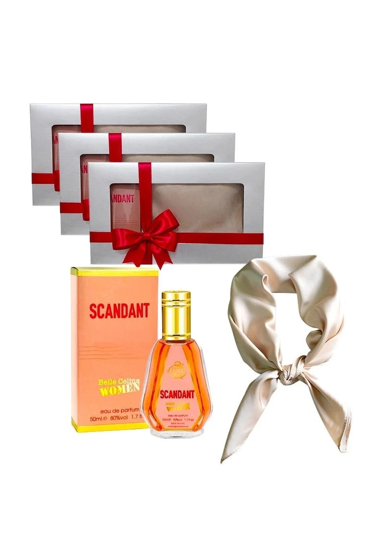 3 x Set Elysa – Parfum Scandant Belle Celine Women 50ml - Esarfa satinata crem