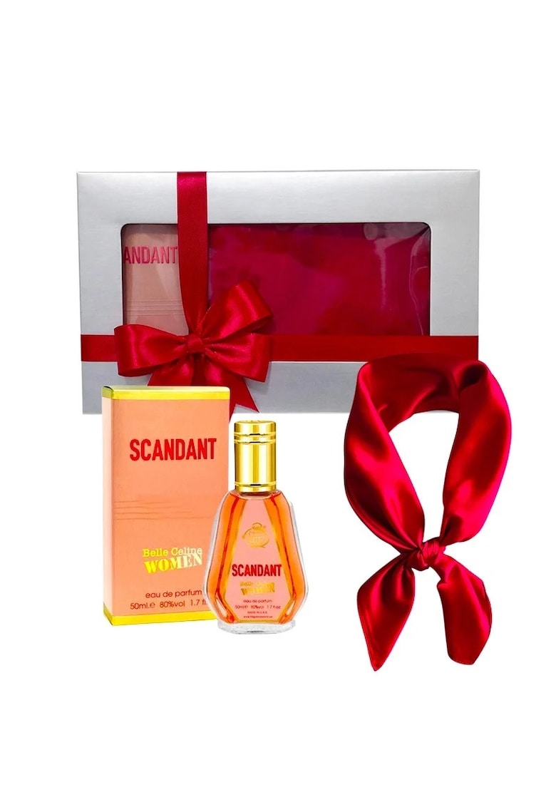 Set Elysa – Parfum Scandant Belle Celine Women 50ml - Esarfa satinata rosie