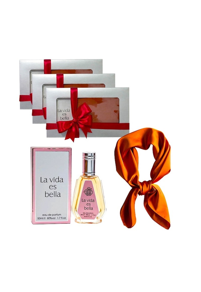 3 x Set Elysa – Parfum La Vida es Bella 50ml - Esarfa satinata portocalie