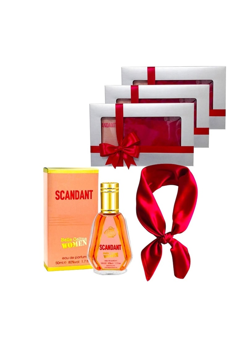 3 x Set Elysa – Parfum Scandant Belle Celine Women 50ml - Esarfa satinata rosie