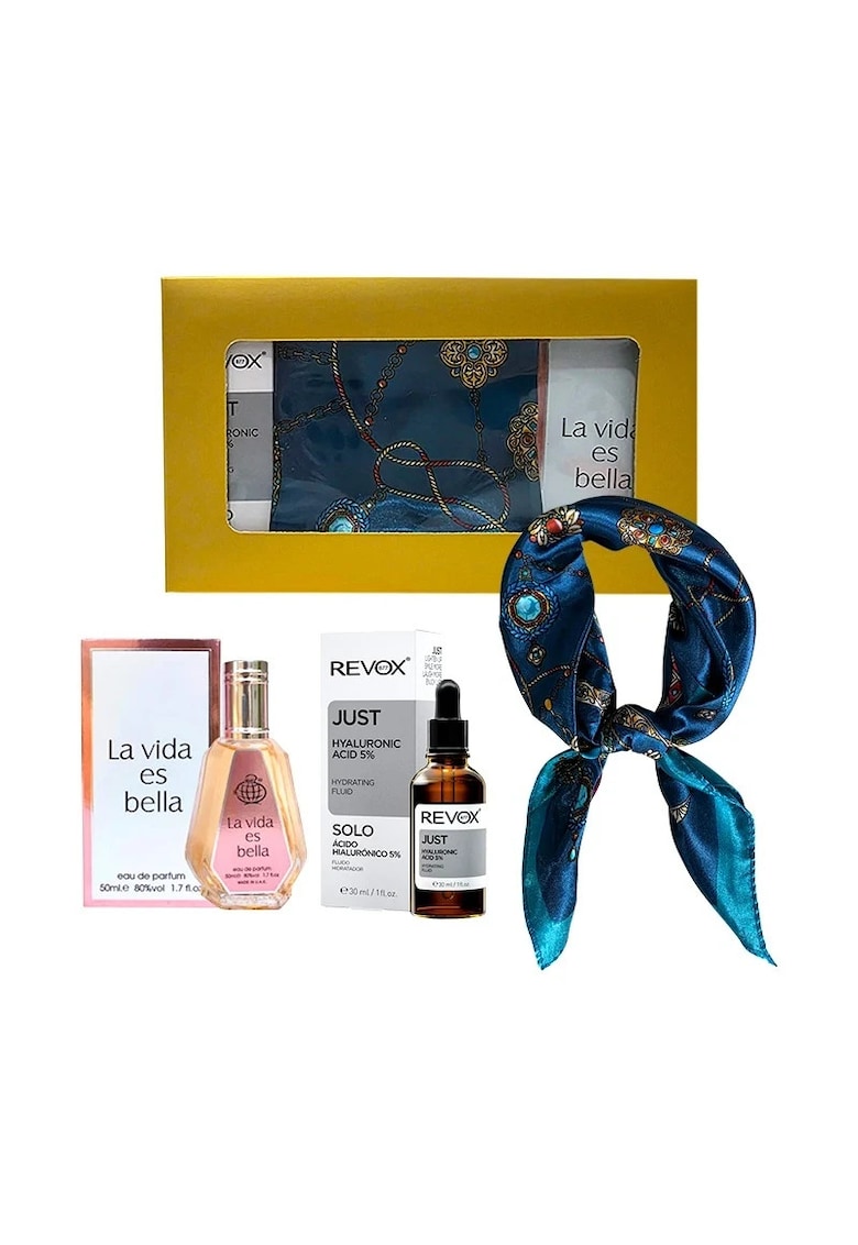 Set Elysa - Apa de Parfum La Vida es Bella 50ml Femei - Ser Revox Hyaluronic Acid 5% 30ml - Esarfa
