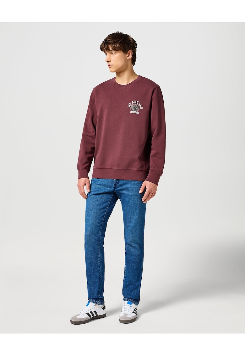 Мъжки суичър - Crewneck Regular Fit - Обло деколте - Без джобове - Дълги ръкави - Памук - Без закопчаване - Червен