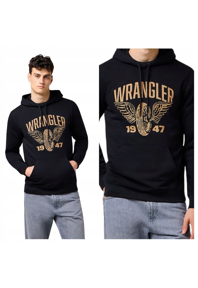 Hanorac Barbati - Americana Hoodie - Regular Fit - Design Clasic - Cu Logo - Maneci Lungi - Cu Gluga - Bumbac - Negru - Negru