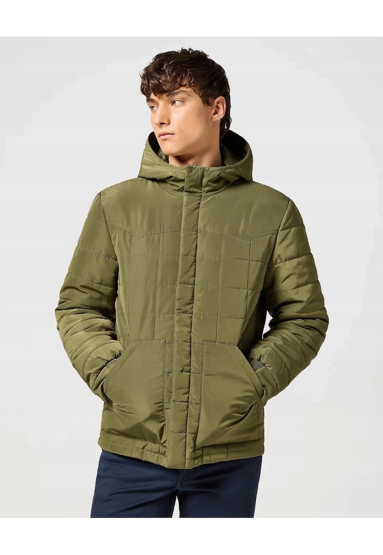 Мъжко яке - Transitional Puffer - Стандартна кройка - Класически дизайн - С качулка - Цип - Памук - 4XL INTL - Зелен