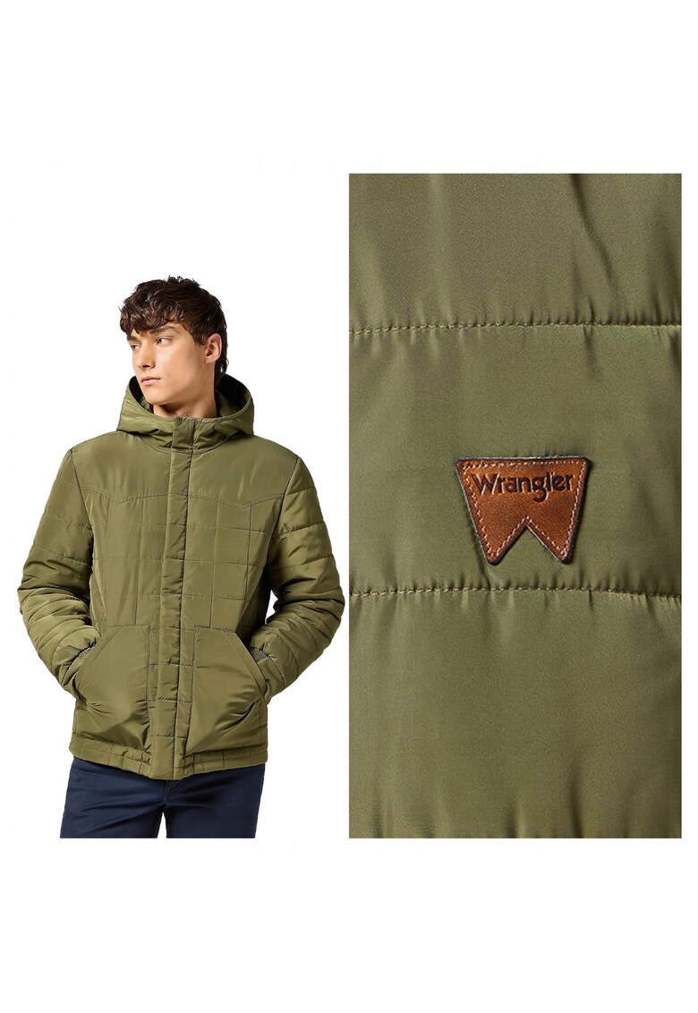 Jacheta Barbati - Transitional Puffer - Regular Fit - Design Clasic - Cu Gluga - Fermoar - Bumbac - 4XL - Verde