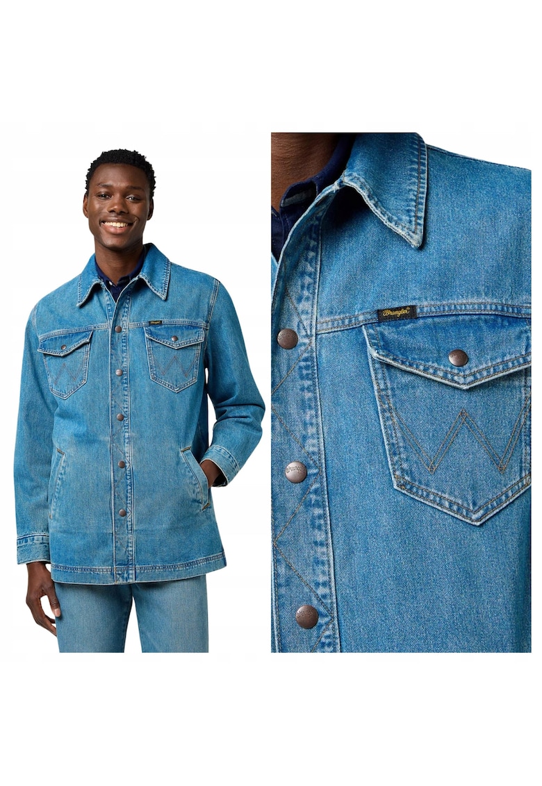 Jacheta Barbati - Wrange Jacket - Regular Fit - Denim Design - Fara Gluga - Cu Nasturi - Bumbac - Marime XL - Albastru