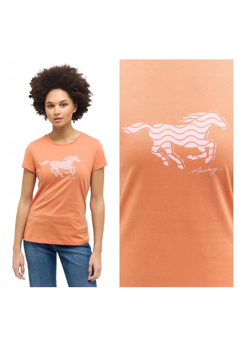 Tricou Femei - LOA - Regular Fit - Maneci Scurti - Design Simplu - Cu Logo - Bumbac - Portocaliu - Portocaliu