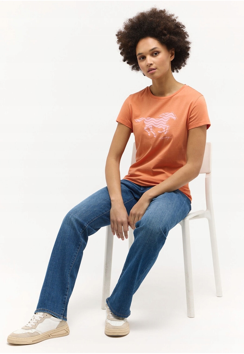 Tricou Femei - LOA - Regular Fit - Maneci Scurti - Design Simplu - Cu Logo - Bumbac - Portocaliu - Portocaliu