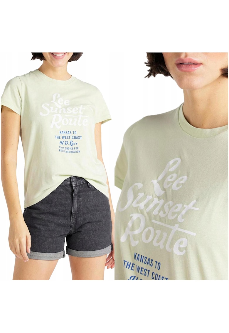 Tricou Dama - Graphic Tee - Regular Fit - Maneci Scurti - Design Clasic - Cu Grafica - Bumbac - Marime S - Verde