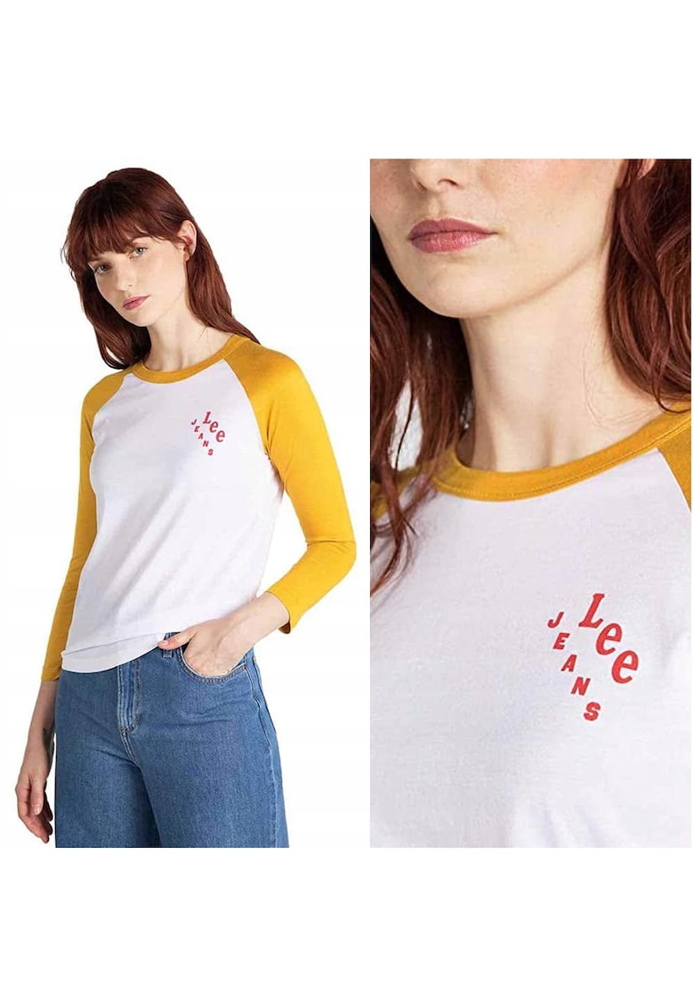 Tricou Dama - Reglan Ringer Tee - Regular Fit - Maneci Lungi - Design Clasic - Cu Logo - Bumbac - Marime S - Alb