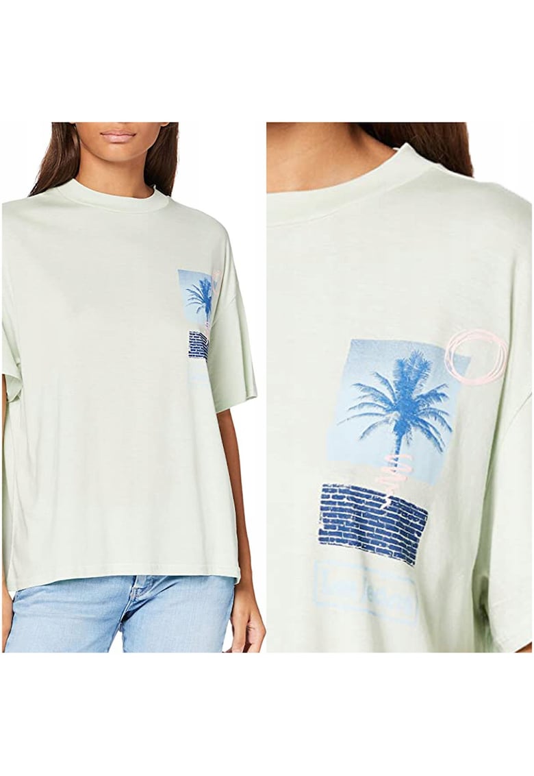 Tricou Dama - Oversized Tee - Regular Fit - Maneci Scurti - Design Clasic - Cu Grafica - Bumbac - Marime S - Verde