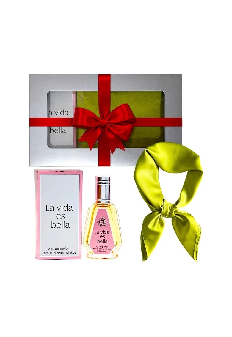 Set Elysa – Apa de Parfum La Vida es Bella 50ml - Esarfa satinata verde