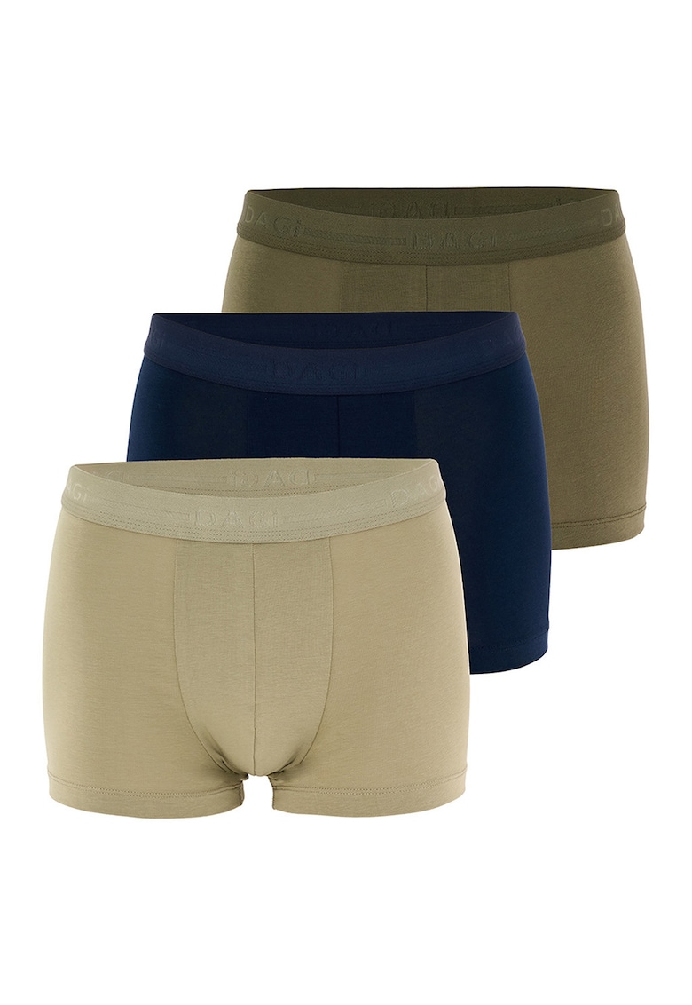 Set de boxeri cu model uni - 3 perechi - Kaki/Verde sparanghel/Bleumarin