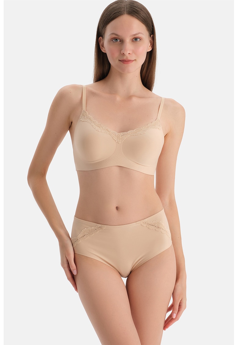 Sutien cu burete si garnituri din dantela Joyce - Maro camel