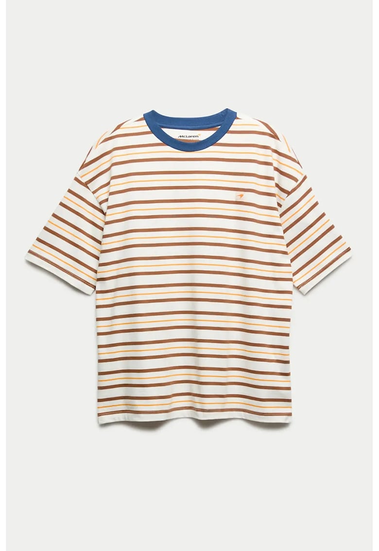 Tricou de bumbac cu dungi - Alb/Portocaliu/Bleumarin