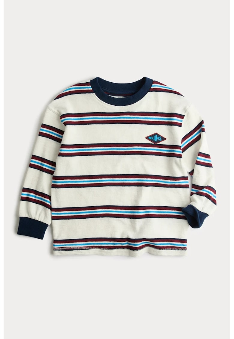 Bluza cu dungi si decolteu la baza gatului - Alb/Visiniu/Albastru