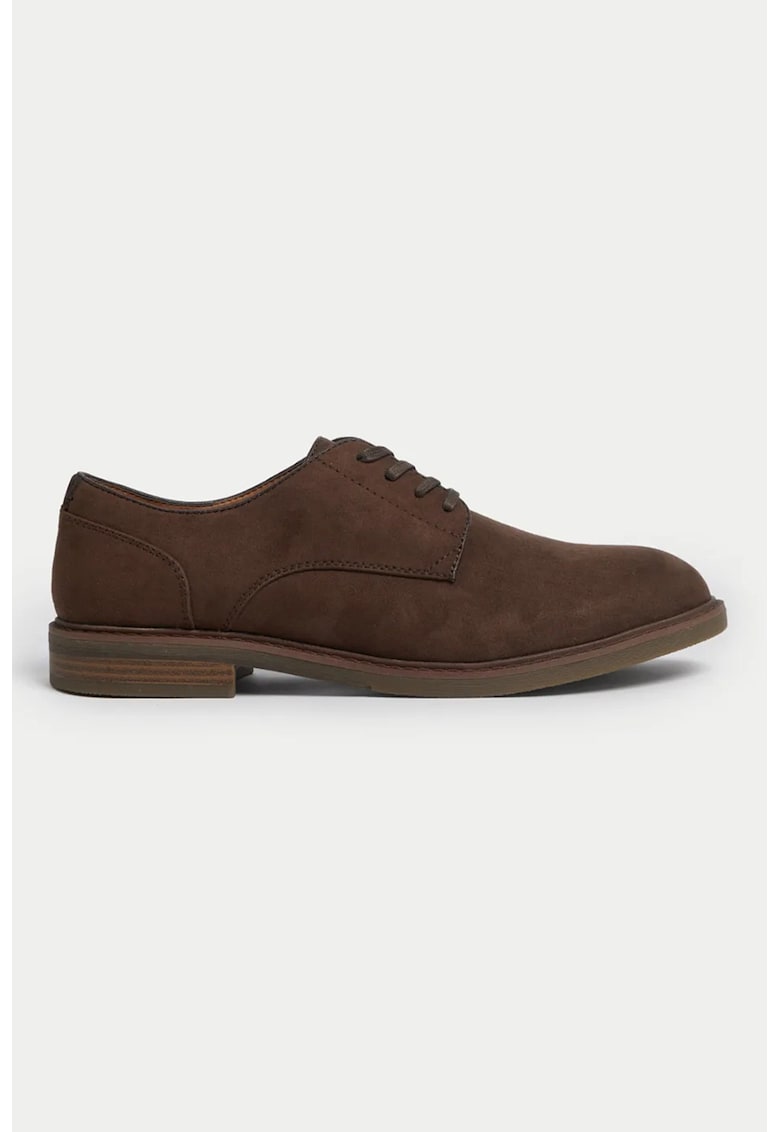 Pantofi derby de piele intoarsa ecologica - Caramel