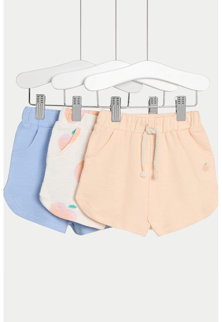 Set de pantaloni scurti cu talie ajustabila - 3 piese - Alb/Piersica/Albastru