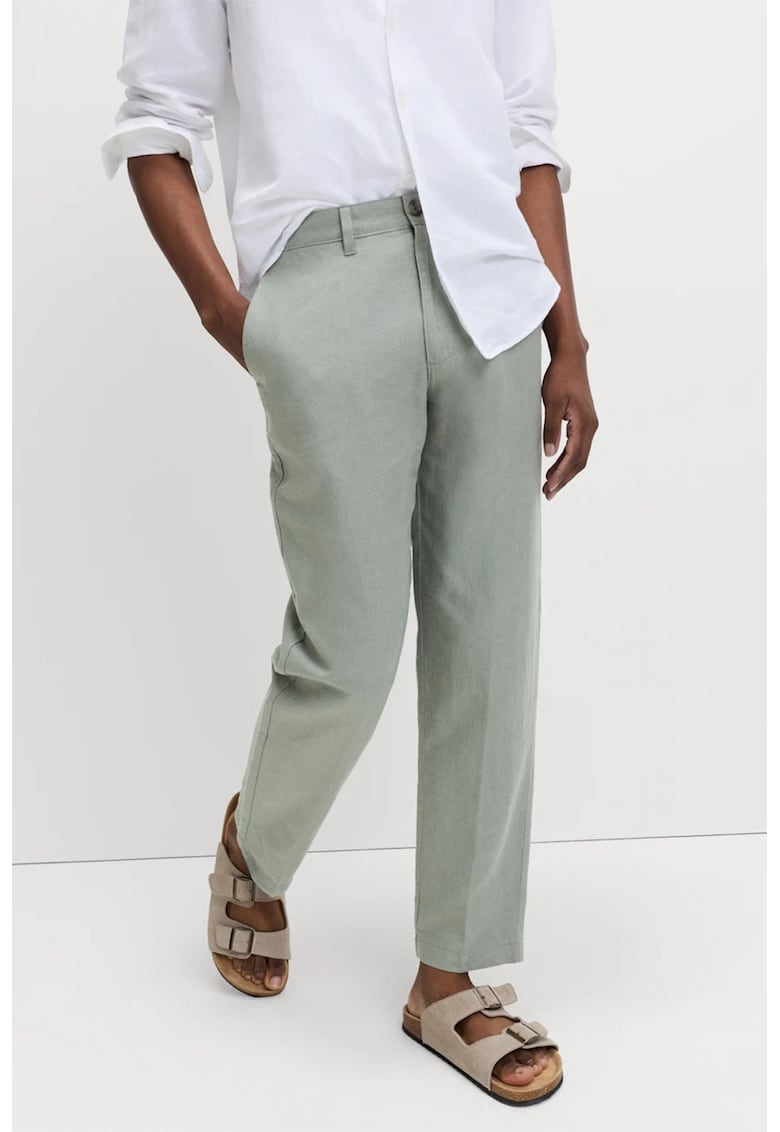 Pantaloni chino din amestec de in - Verde pal