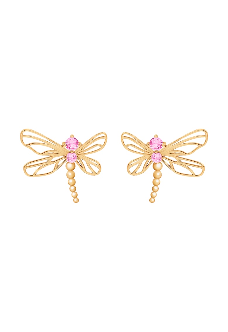 Cercei libelule cu zirconiu si placati cu aur