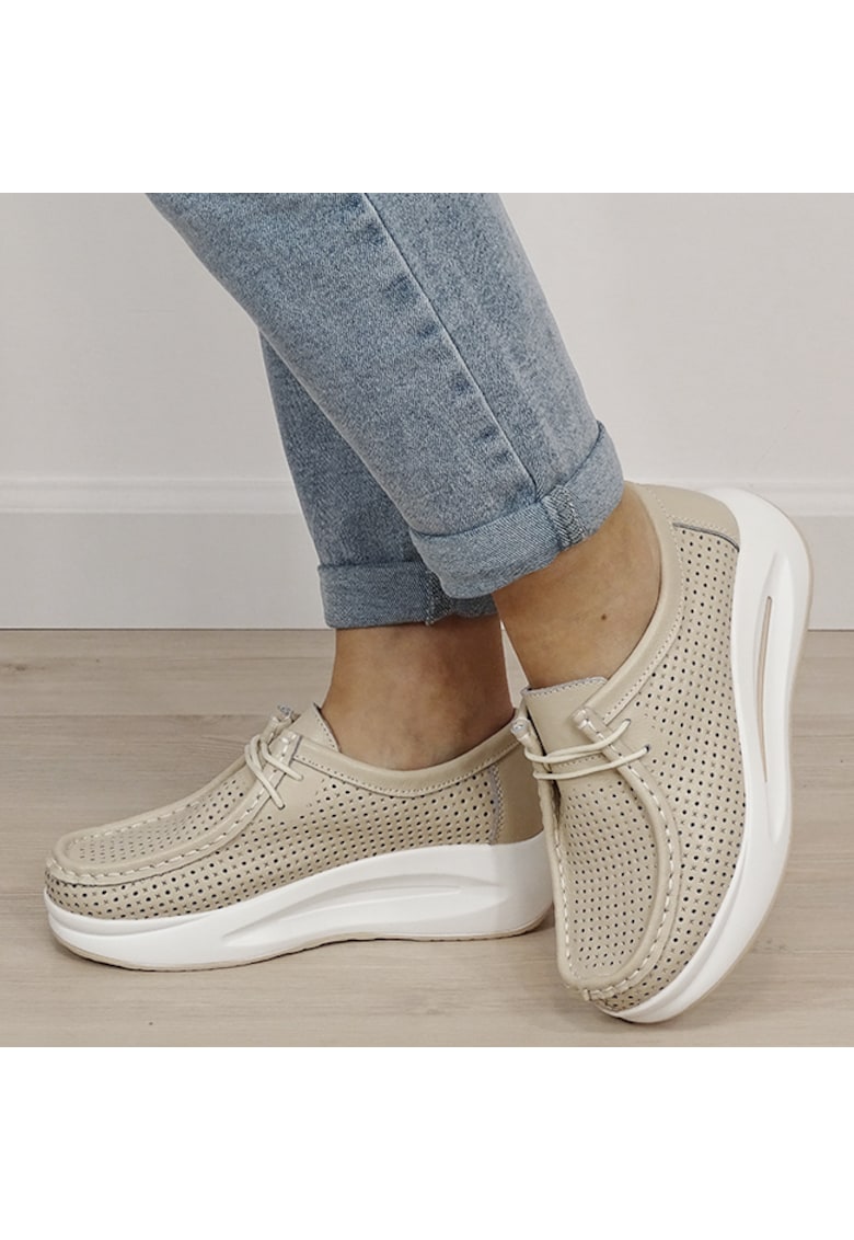Sneakersi bej perforati din piele naturala 5129 M4 19322 - Bej