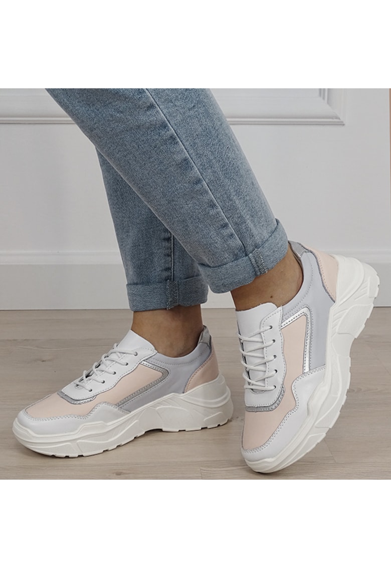 Sneakersi albi din piele naturala 5092 M2 19267 - Alb