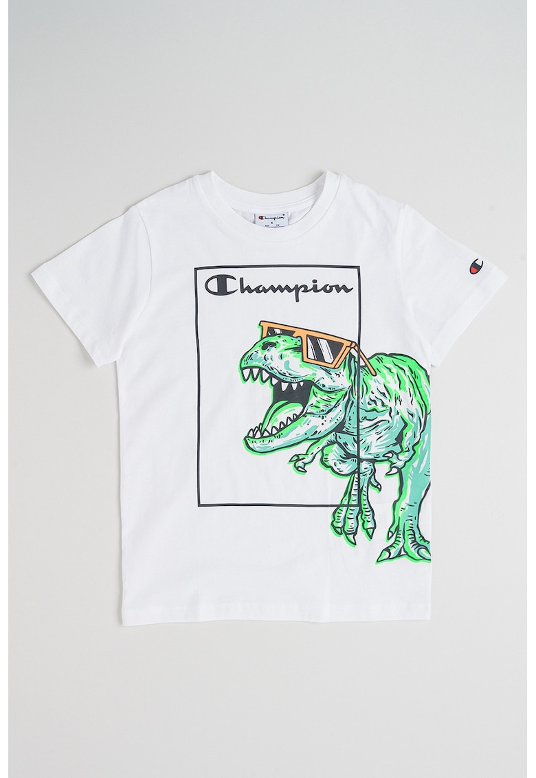 Tricou cu decolteu rotund Dinosaur - Alb/Verde neon