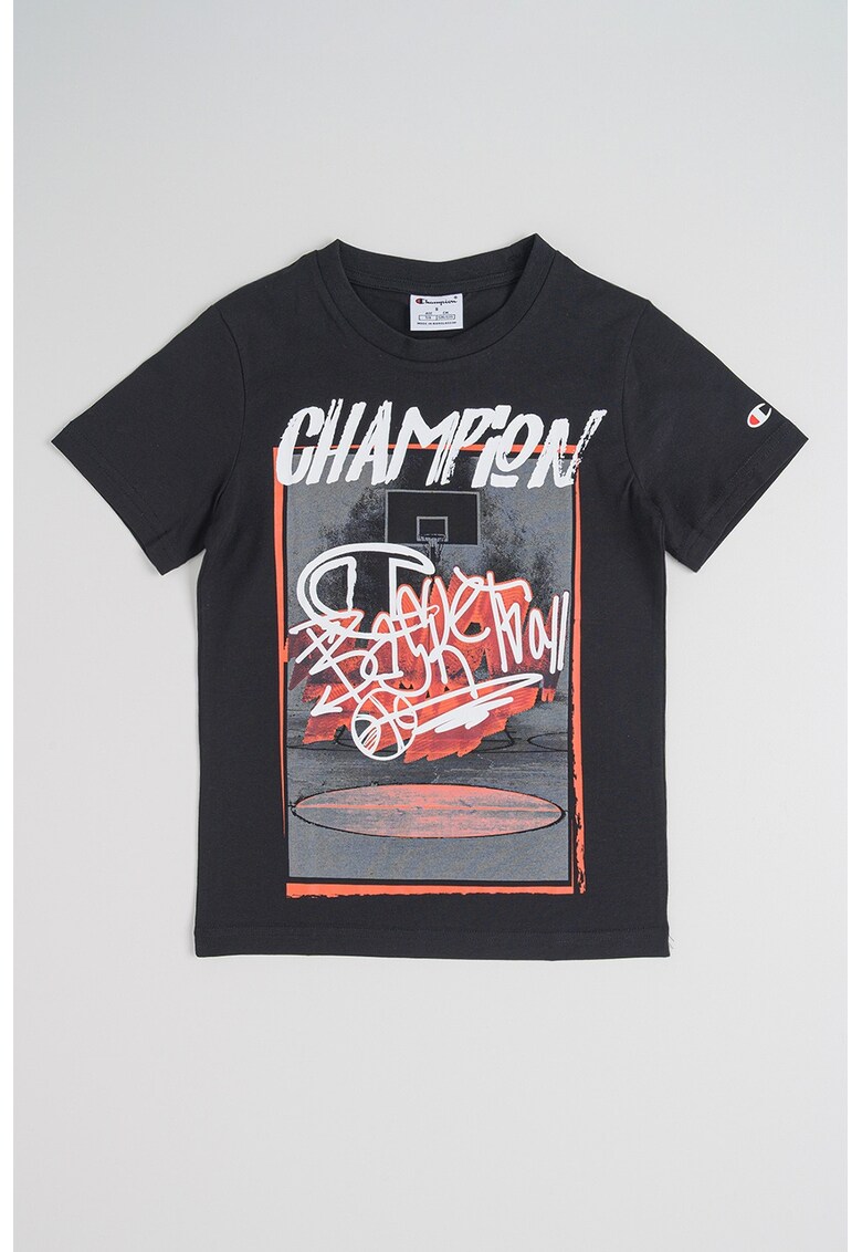 Tricou din bumbac cu imprimeu pe partea din fata - Negru/Gri