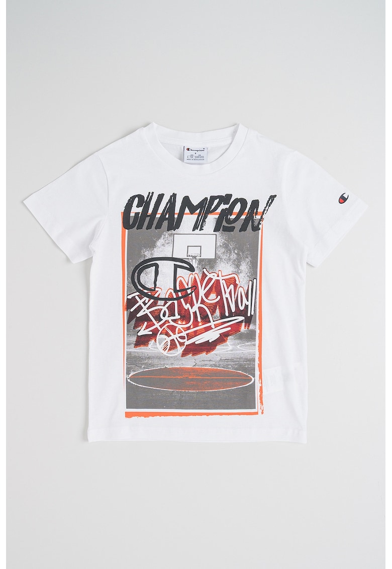 Tricou din bumbac cu imprimeu pe partea din fata - Alb/Gri