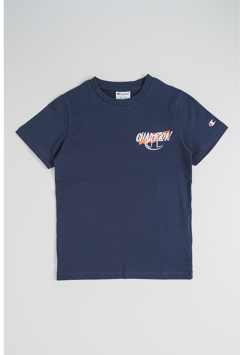 Tricou din bumbac cu imprimeu pe partea din spate - Portocaliu neon/Albastru gentian