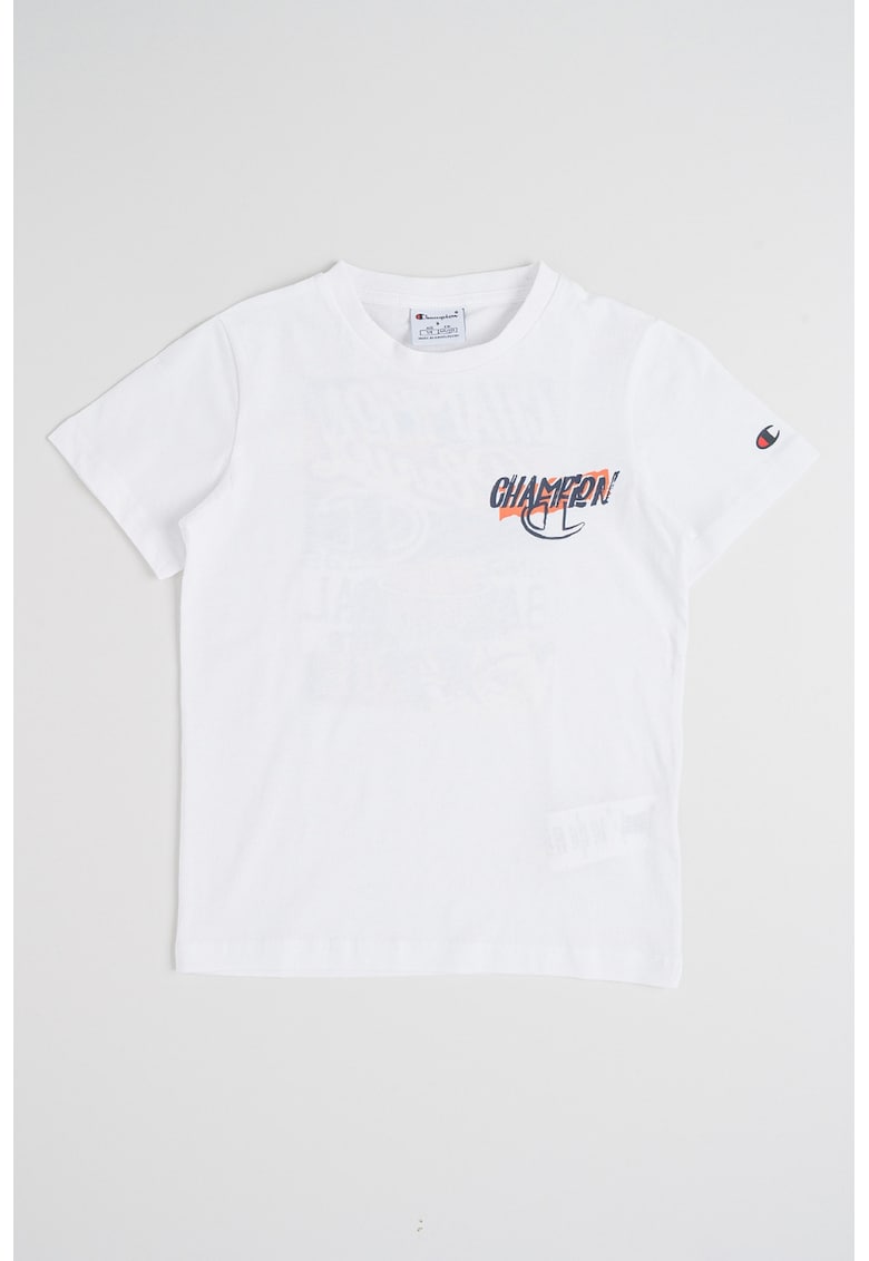 Tricou din bumbac cu imprimeu pe partea din spate - Alb/Portocaliu neon