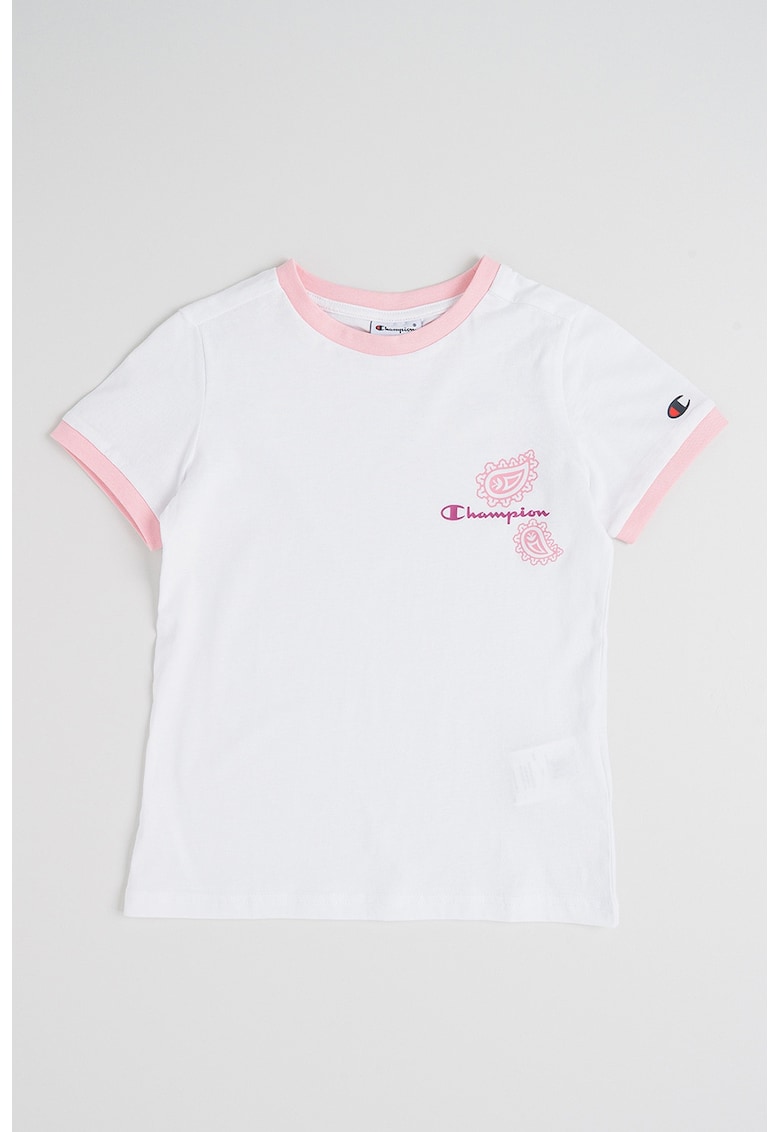 Tricou din bumbac cu garnituri contrastante - Alb/Roz