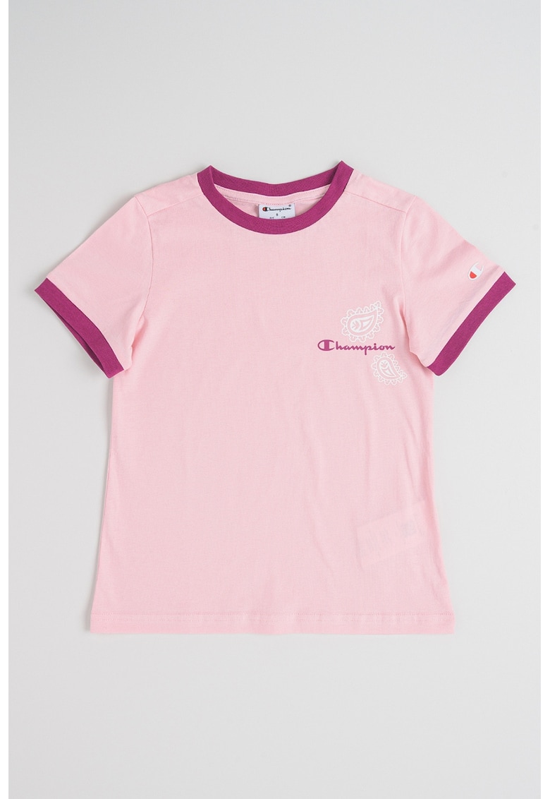 Tricou din bumbac cu garnituri contrastante - Fucsia/Roz deschis