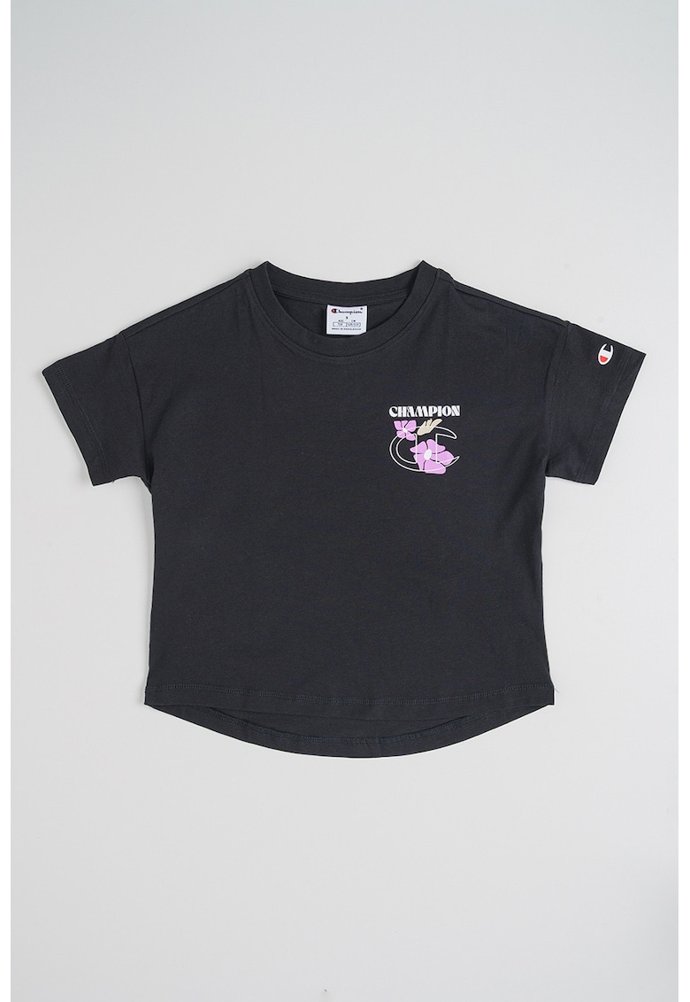 Tricou cu imprimeu floral pe partea din spate - Negru/Violet deschis