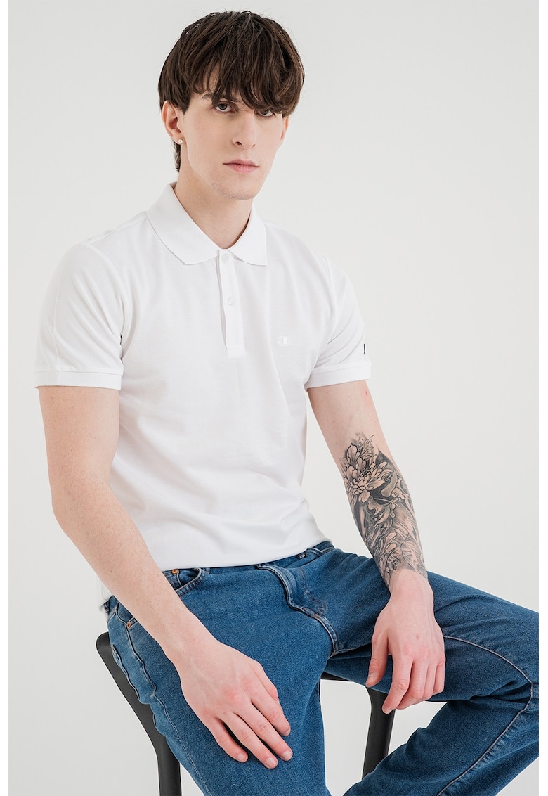 Tricou polo slim-fit cu logo - Alb