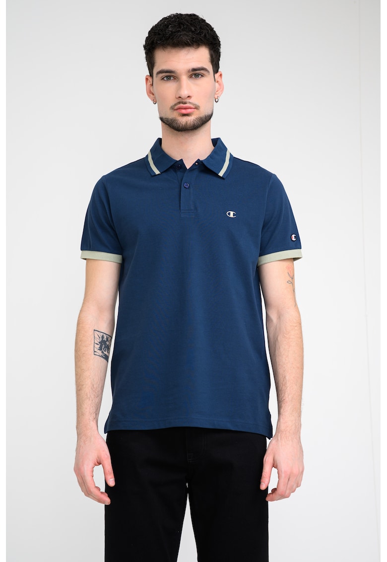 Tricou polo cu detalii contrastante - Verde deschis/Bleumarin