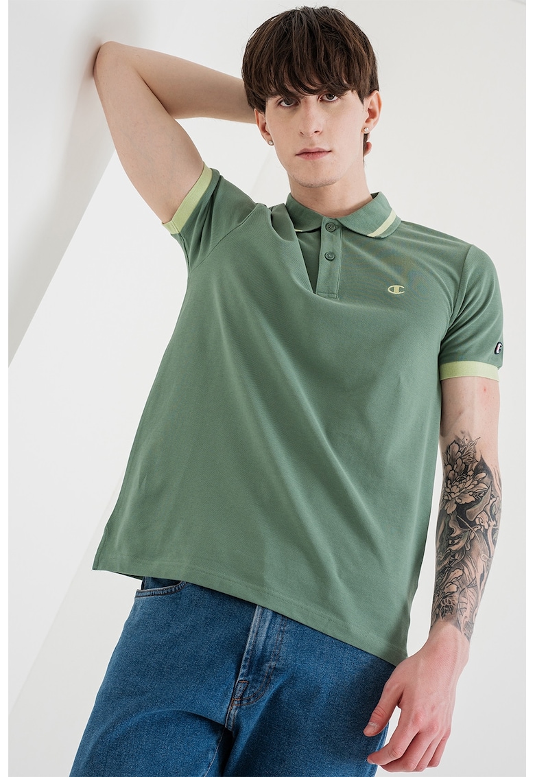 Tricou polo cu detalii contrastante - Verde sparanghel