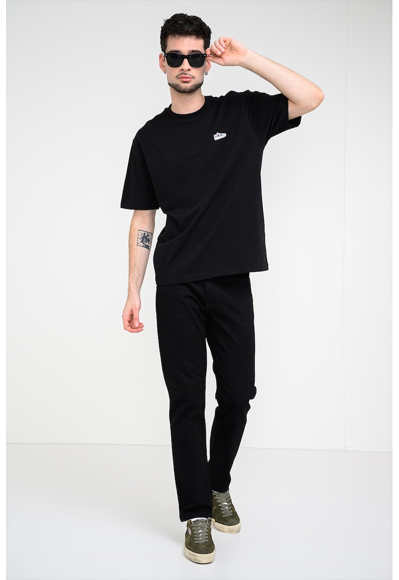 Tricou din bumbac cu aplicatie brodata - Negru