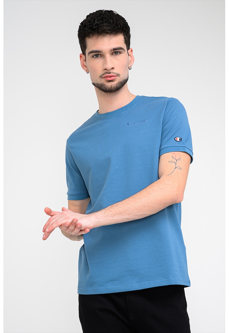 Tricou din material pique cu model uni - Albastru petrol
