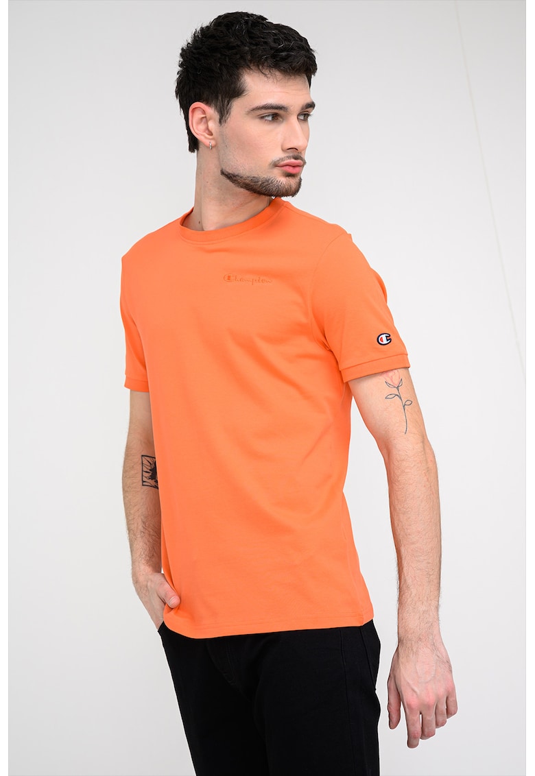Tricou din material pique cu model uni - Portocaliu