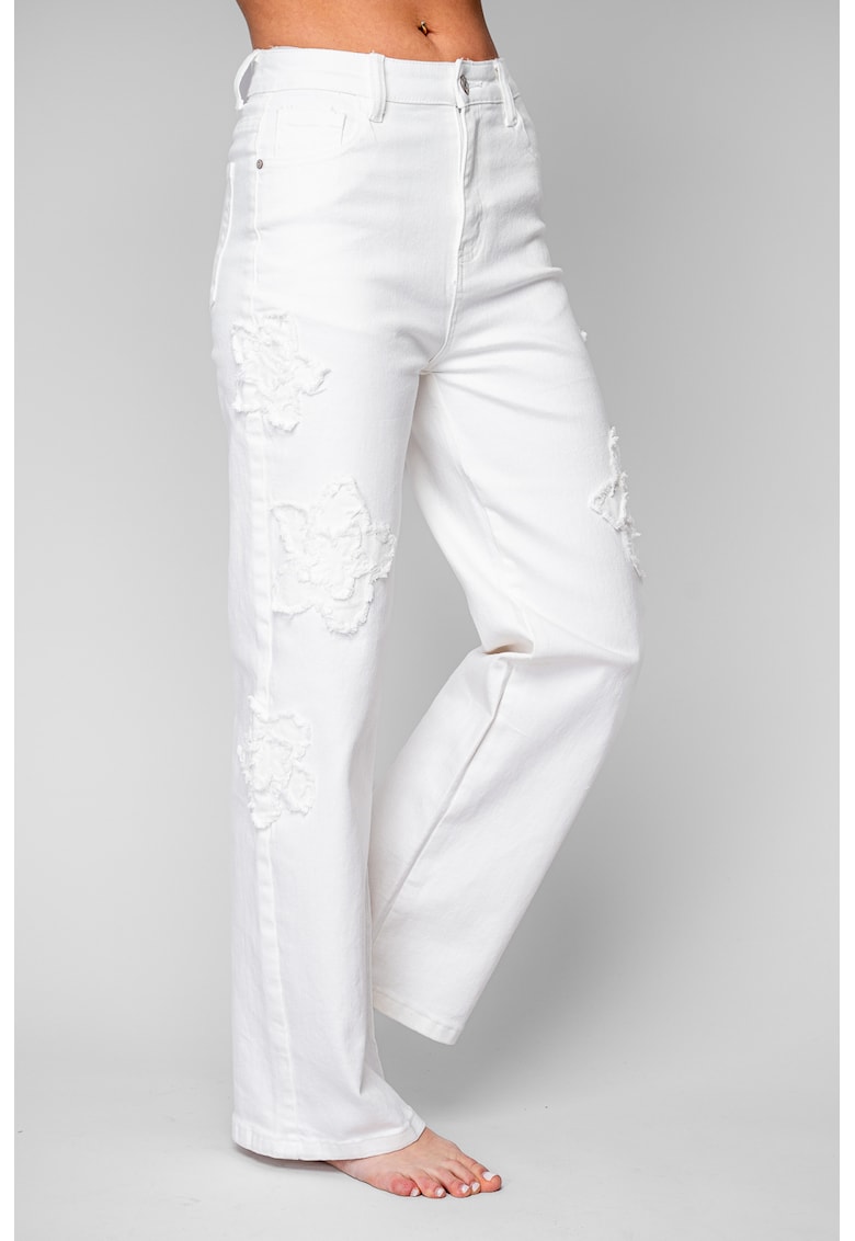 Blugi elastici cu broderie florala White 20364 - Alb optic