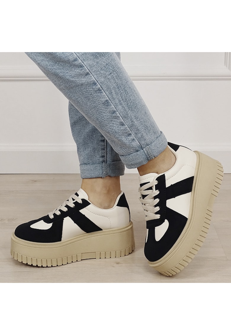 Sneakers bej/negru cu platforma 8979 M3 19394 - Bej