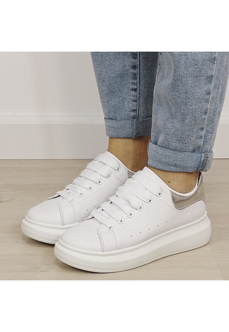 Sneakers albi/argintii cu talpa groasa M-623 M2 19376 - Alb