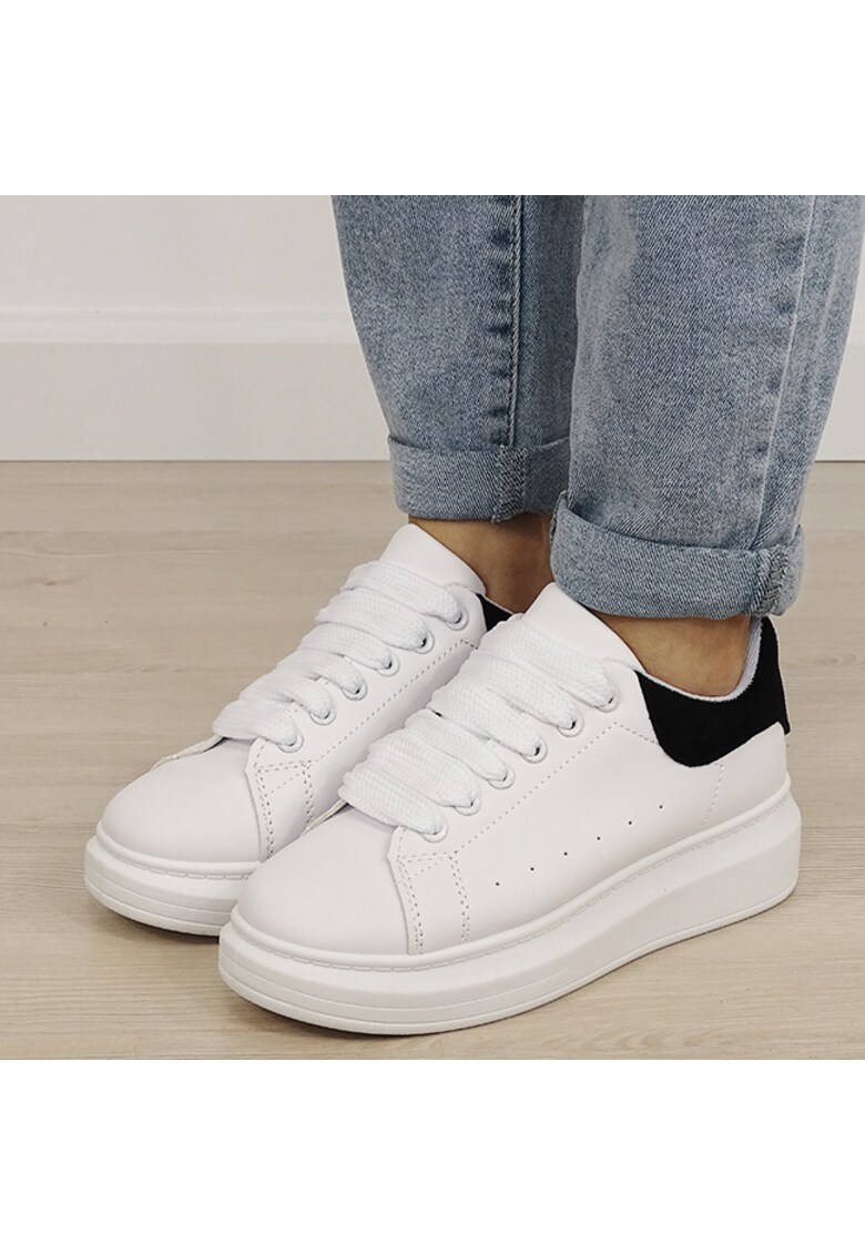 Sneakers albi/negri cu talpa groasa M-623 M2 19382 - Alb