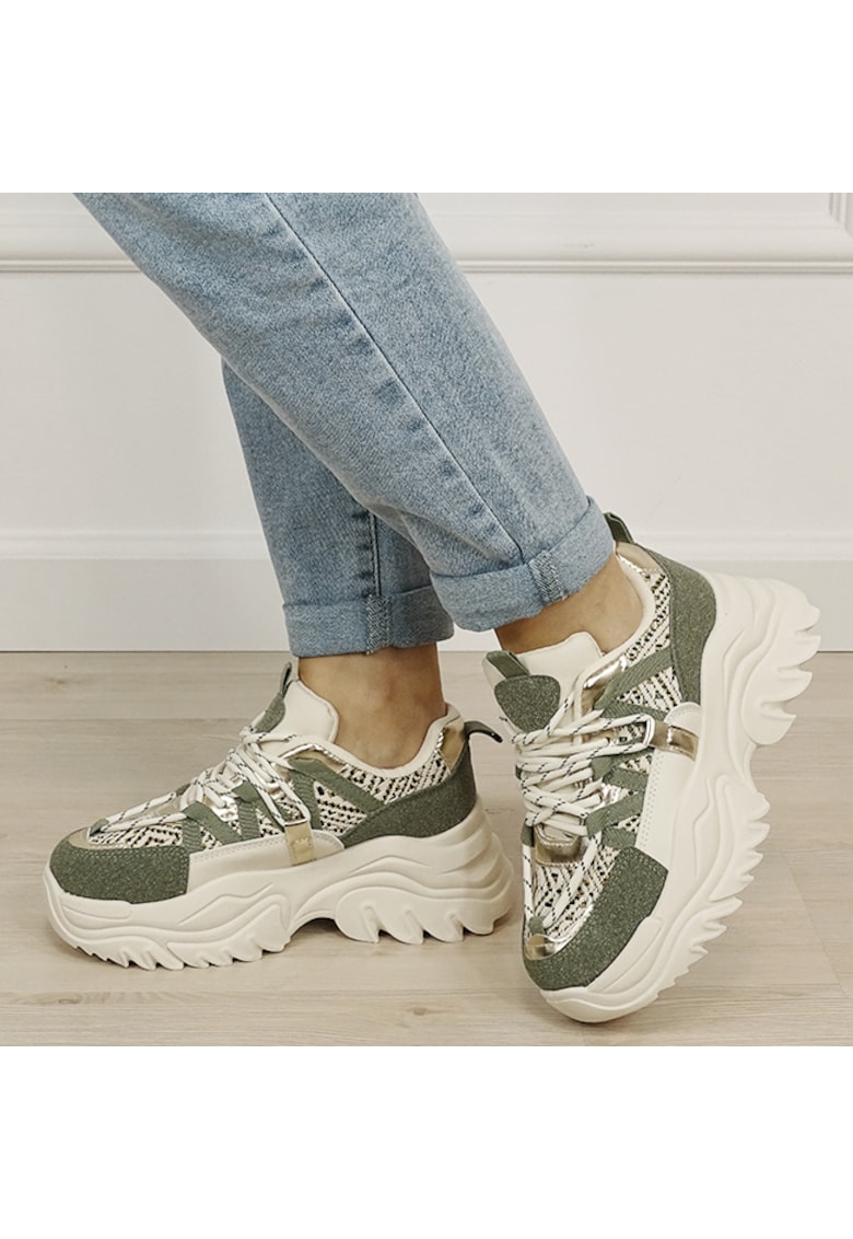 Sneakers bej/verde cu talpa groasa DKB9201 M4 19406 - Verde
