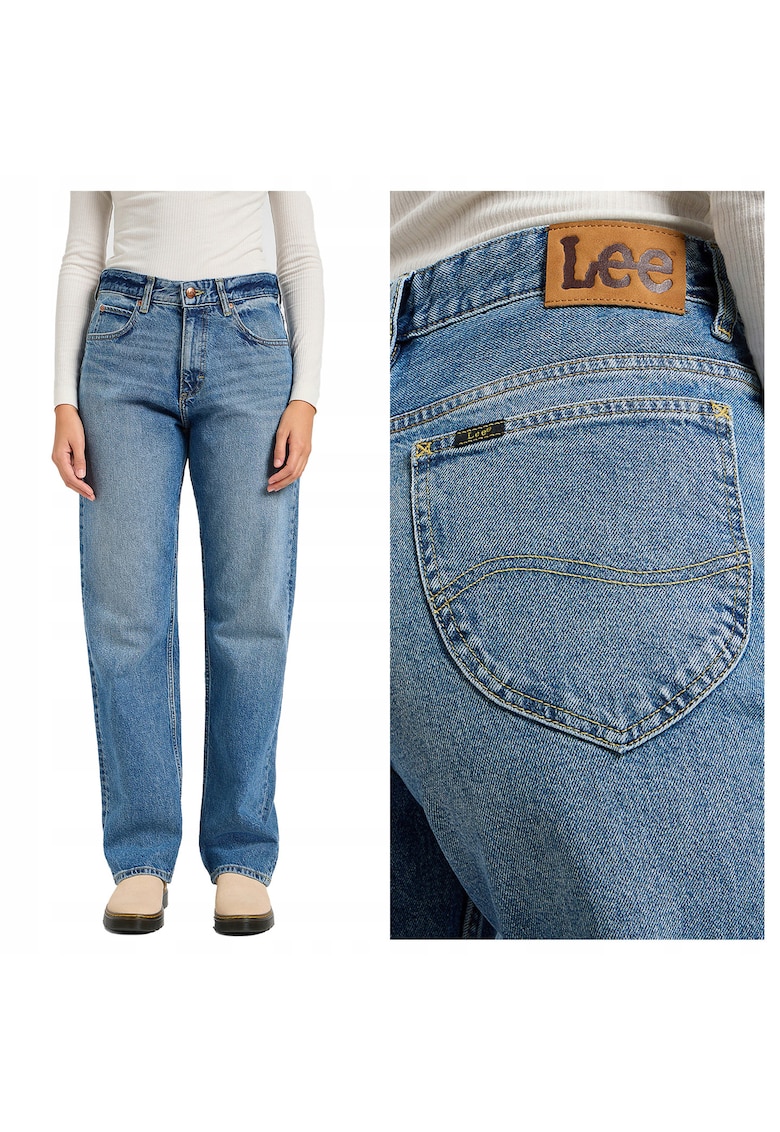 Blugi Dama - Jane - Straight Fit - Talie Medie - 5 Buzunare - Fermoar - Lungi - Bumbac - Albastru - Albastru